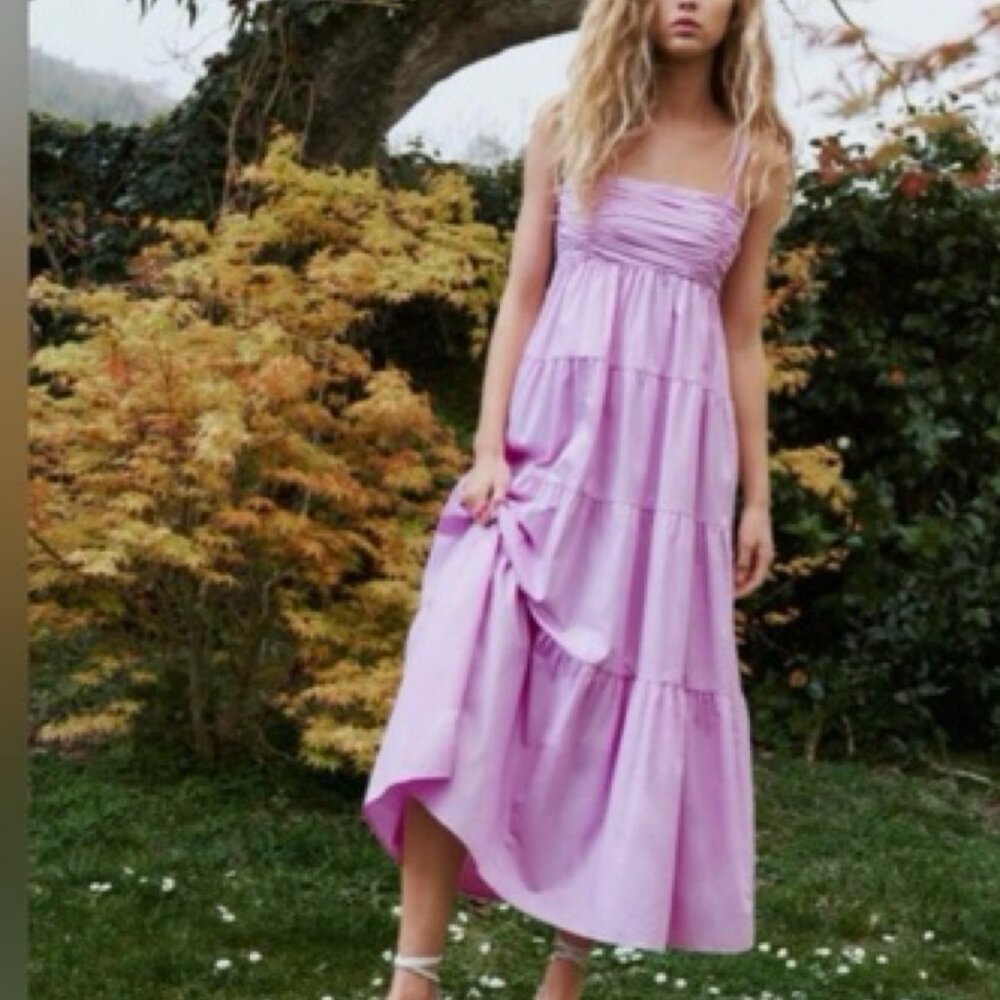Zara Pink Tiered Poplin Maxi Sundress